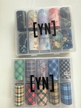 Young Nails Marble & Plaid Transfer Foil rolls with storage case New!